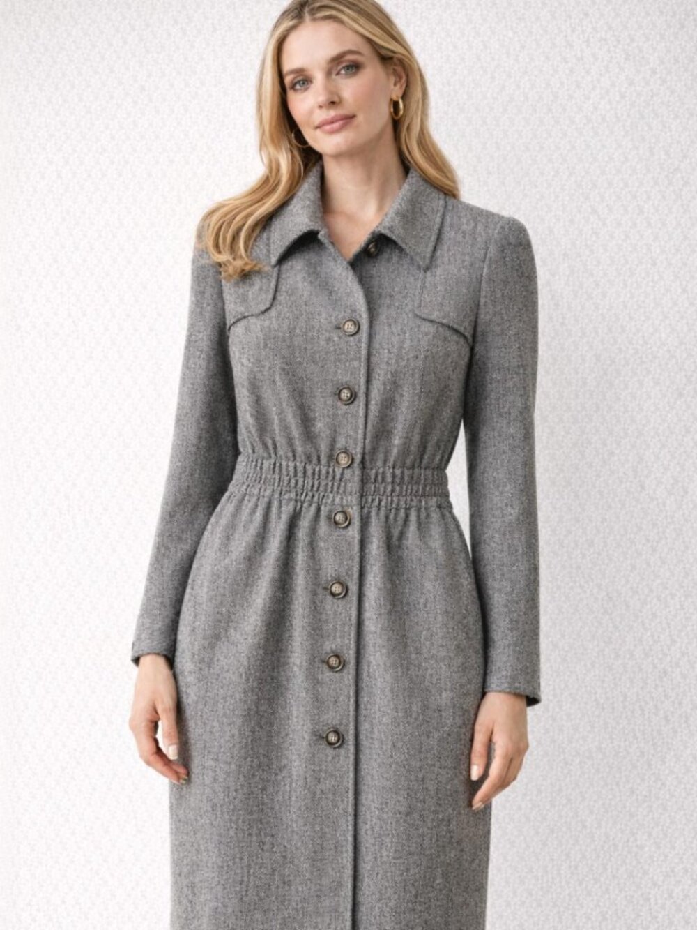 Vintage Valentino Boutique Herringbone Wool Dress Italy Size Small
